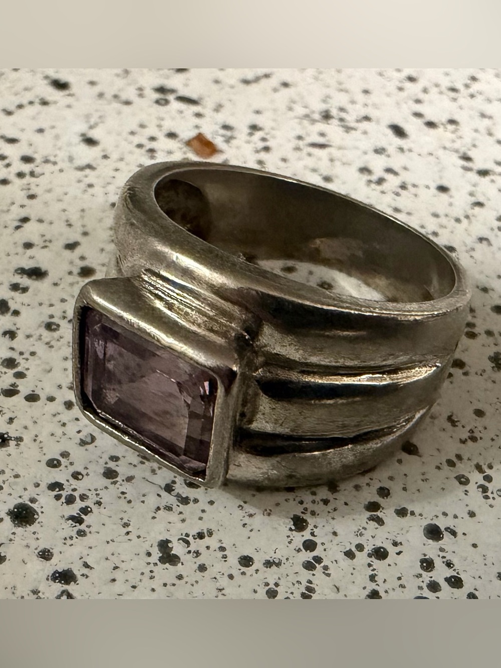 Vintage Emerald Cut Clear Crystal Sterling Silver Size 8 Ring